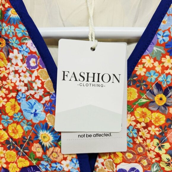 Floral Quilted Womens Vest With Button Closure & Pockets Size S - Picture 6 of 10